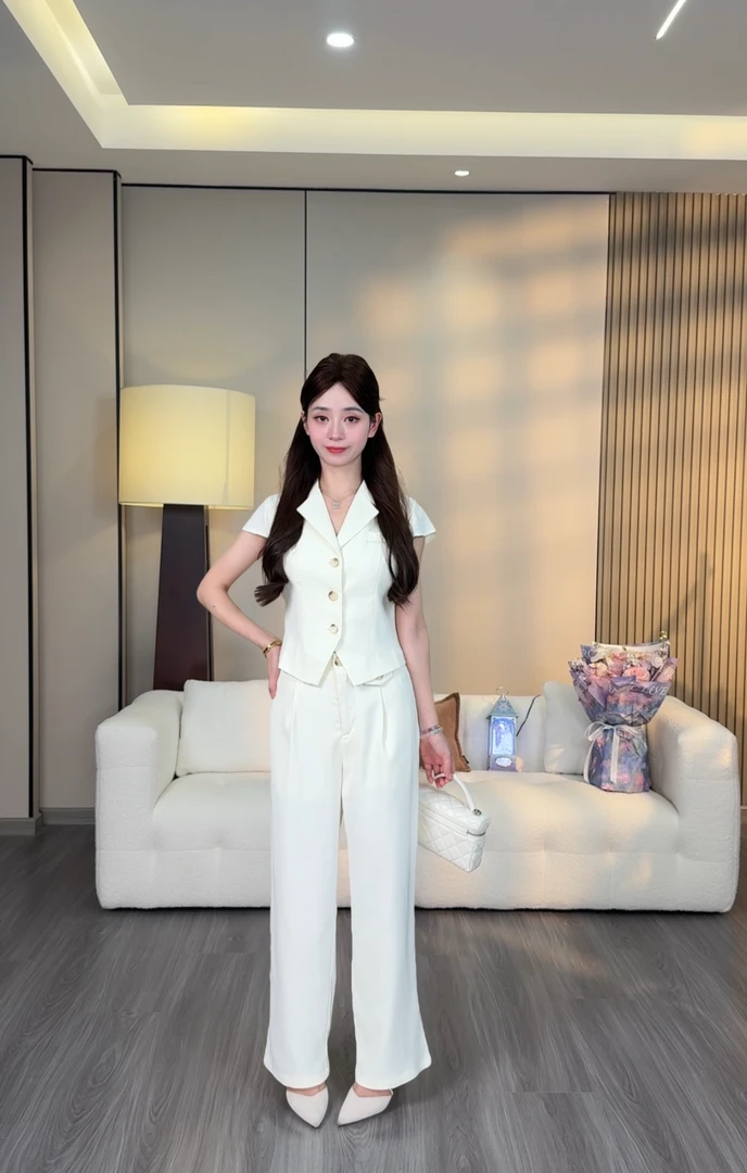 小个子夏气质高级感时尚极简飞飞袖西装马甲套装KY5020