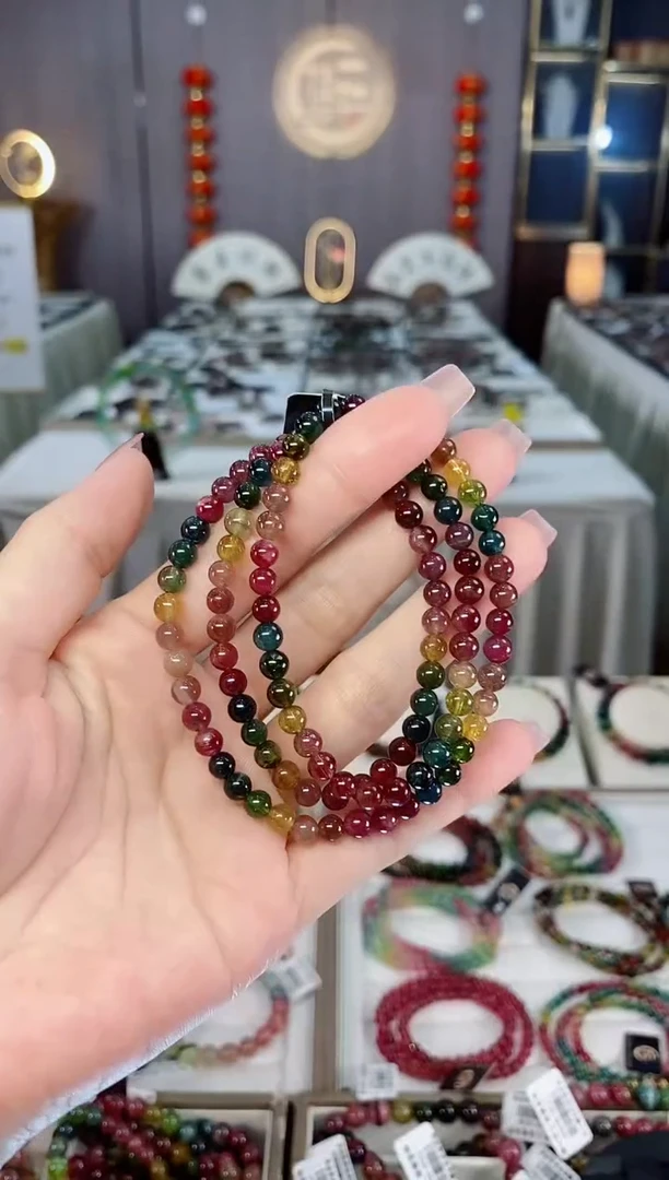 未镶嵌透体老矿碧玺彩虹三圈手串5mm+碧玺hon多样性发货一条