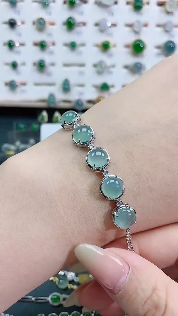银S925镶嵌手链翡翠天然翡翠