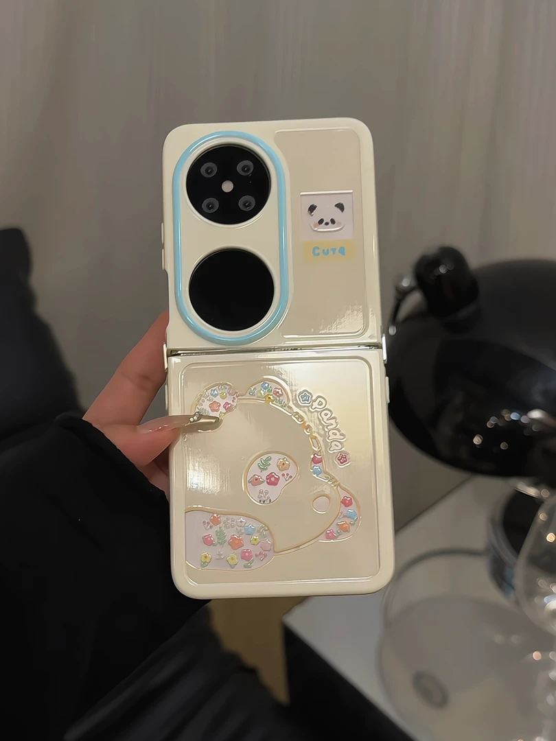 （华为pocket系列）适用华为pocket2手机壳p50花朵小熊猫折叠屏奶油