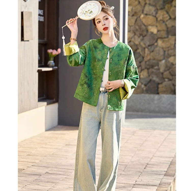新中式国风提花双面穿外套女2025早春新款高级感复古气质短款上衣