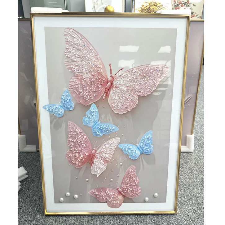 DF231法式奶油风蝴蝶装饰画客厅沙发墙壁画卧室床头柜桌面摆画