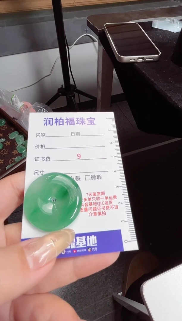 吊坠(赠链)未镶嵌石英质玉（非洲翠）平安扣2.48