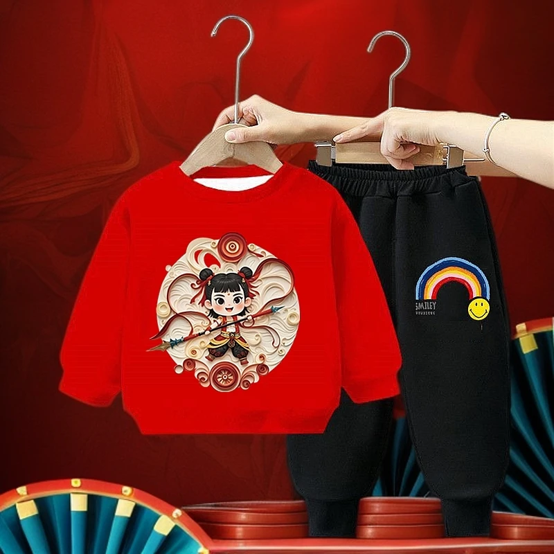 春秋季国风哪吒卫衣套装儿童2025新款长袖男女童春装洋气宝宝套装
