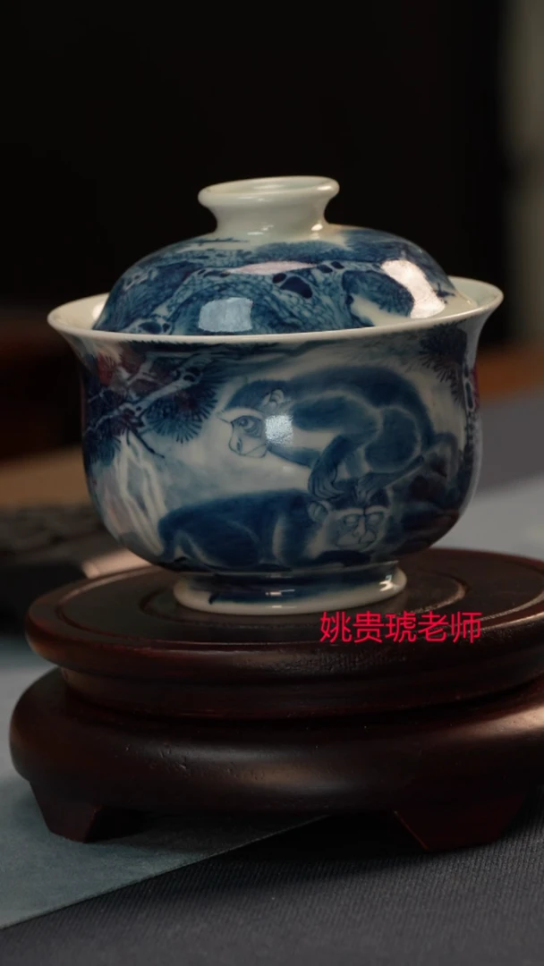 盖碗非遗传承人-姚贵琥-青花封侯图两才盖碗