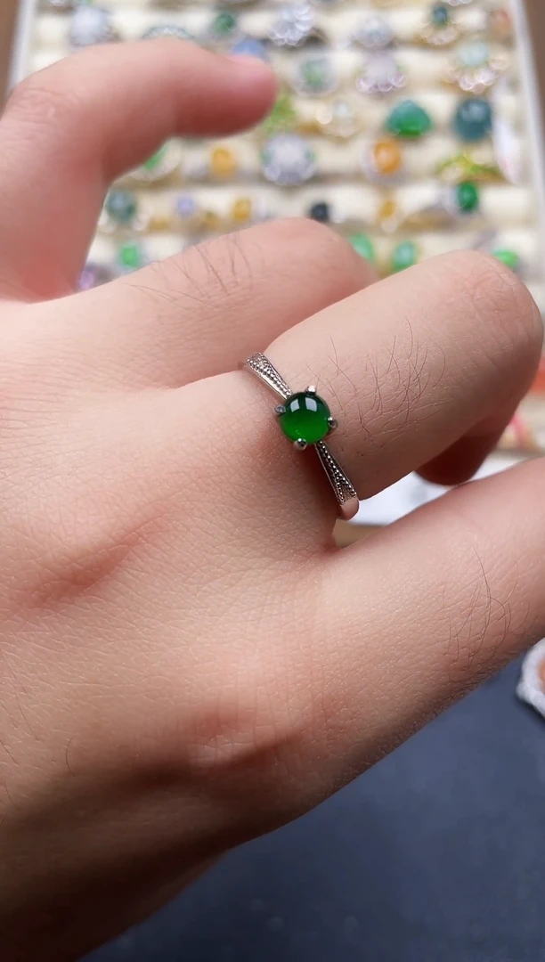 银S925镶嵌戒指翡翠3