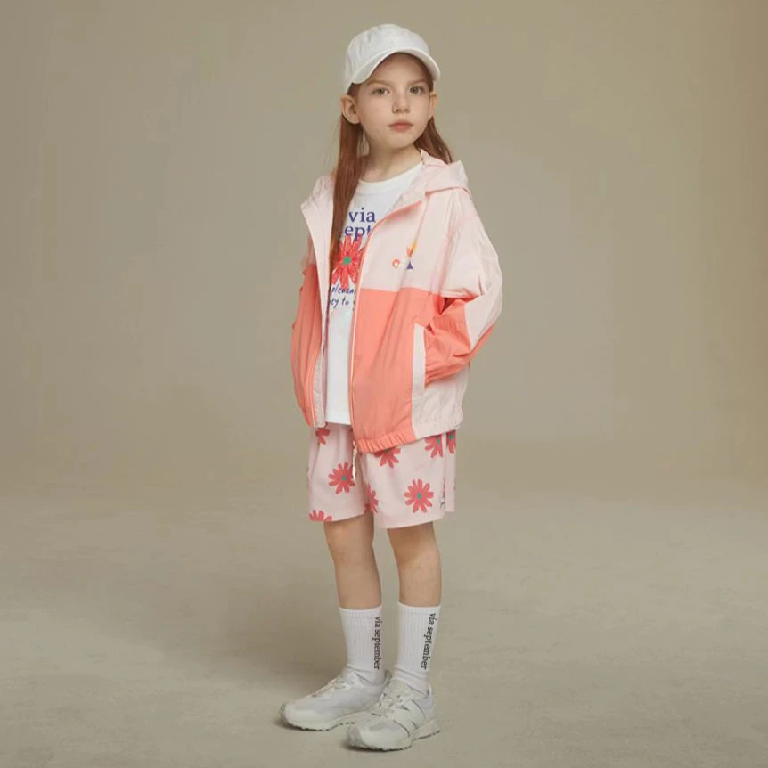 撞色连帽外套春夏薄款时尚休闲百搭宝宝防风上衣防晒衣空调衣
