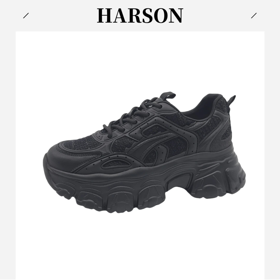 Harson/哈森复古女鞋时尚休闲鞋ins老爹鞋百搭厚底透气240115