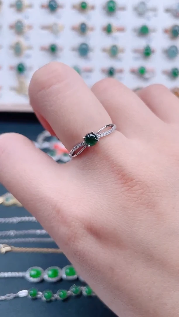 银S925镶嵌戒指翡翠天然翡翠