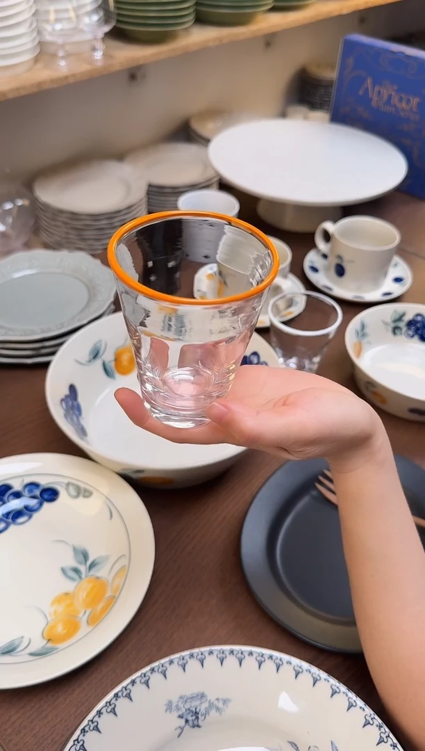 缠口玻璃杯橘色瑕疵款气泡结晶波纹