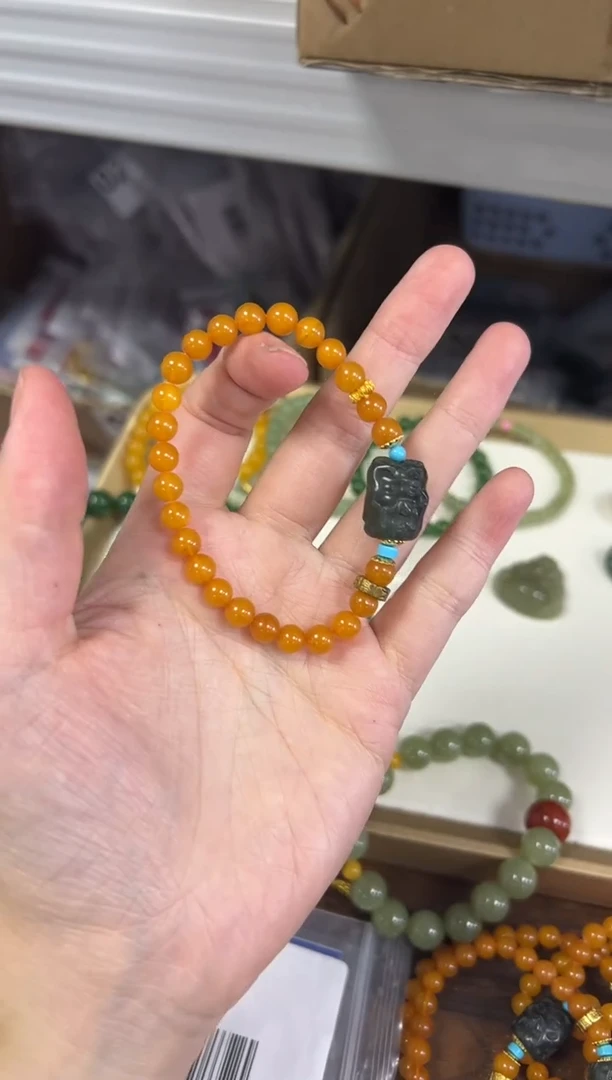 手链蜜蜡未镶嵌老蜜蜡和田九尾狐款手链[1225]