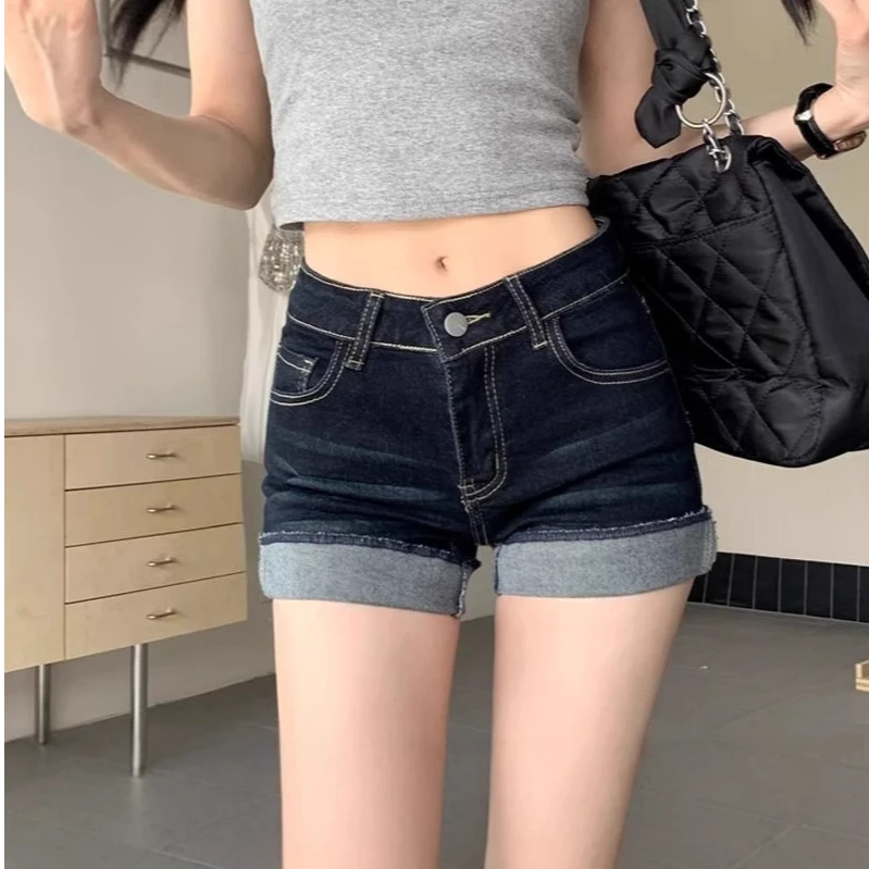 [加长3CM] 美式y2k裤子高腰辣妹超短牛仔裤女夏季设计感卷边短裤