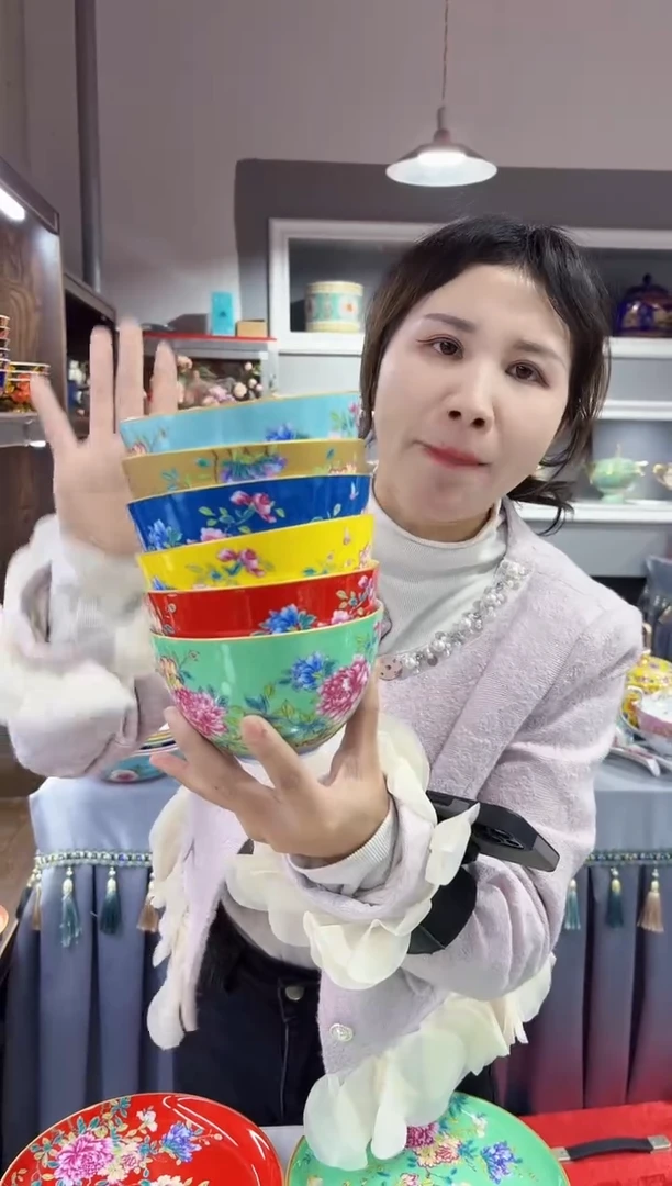 珐琅5英寸莲子碗6个景德镇陶瓷