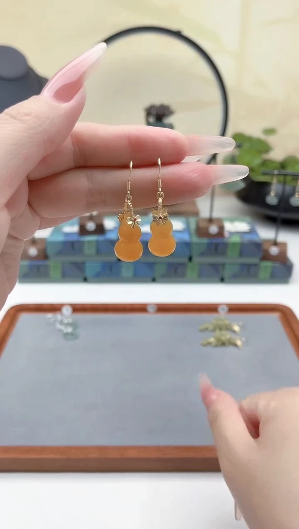 未镶嵌耳饰玛瑙/玉髓00黄色葫芦