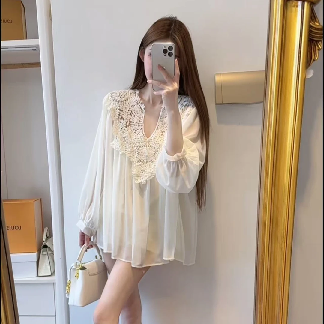 6331 钩花雪纺灯笼袖2件套 衣长70cm