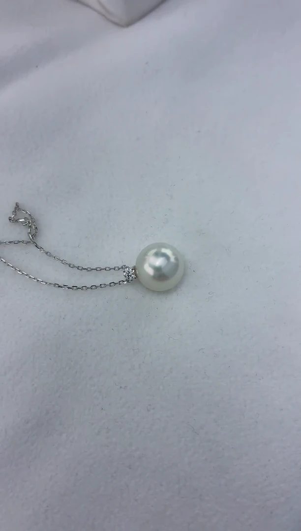 颈饰18K金镶嵌海水珍珠澳白王妃吊坠11-12（赠送银链子