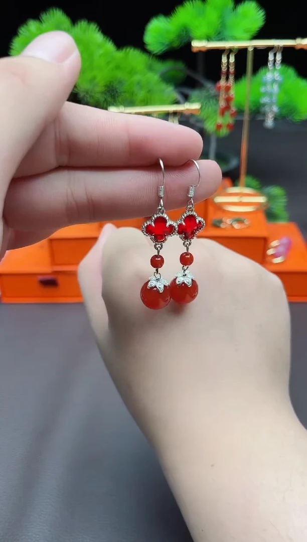 玛瑙/玉髓耳饰银S925镶嵌233
