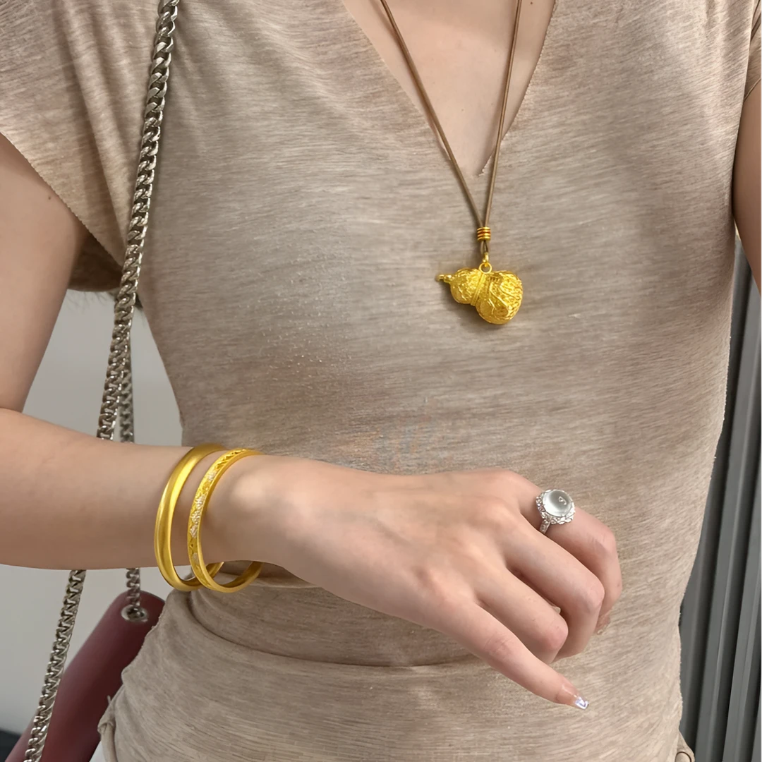 合金项链 古法沙沙超高版国风气质轻奢时尚百搭金色手工吊坠项链