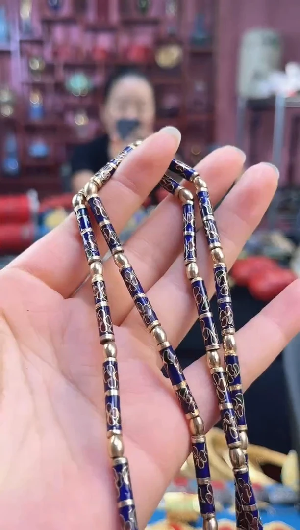 非遗 景泰蓝项链 双竹节 蓝黑