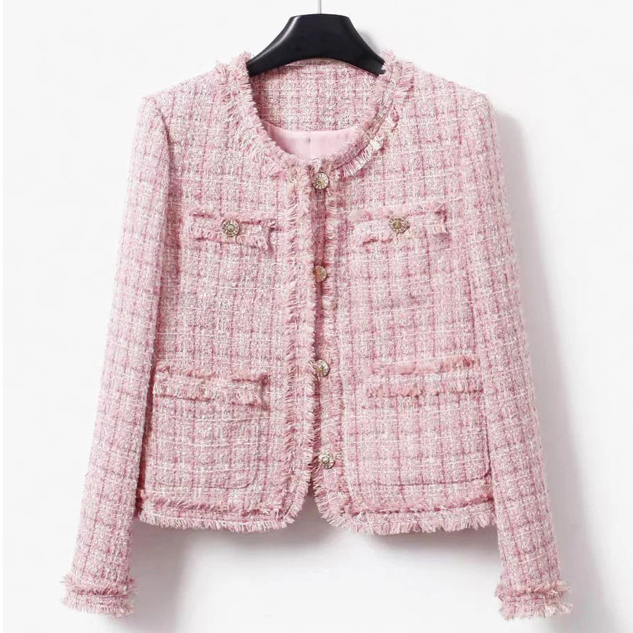 【当天发+运费险】春秋粉色小香风法式高级感外套设计感Q913