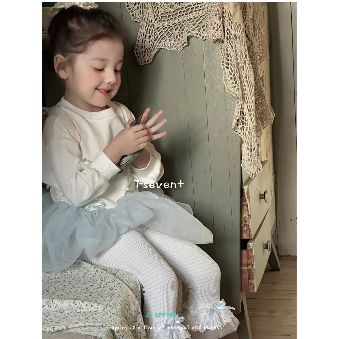 7＋拼纱卫衣裙子打底裤两件套装春秋洋气长袖女宝休闲纯色