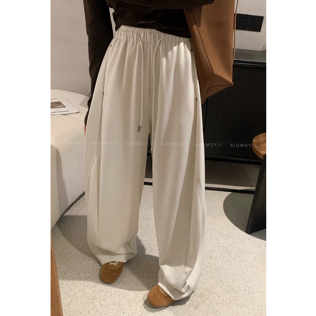 纯色抽绳直筒休闲裤女2025秋季宽松显瘦阔腿裤时尚休闲长裤