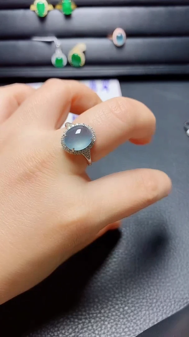 银S925镶嵌戒指翡翠天然翡翠A货s925银镶