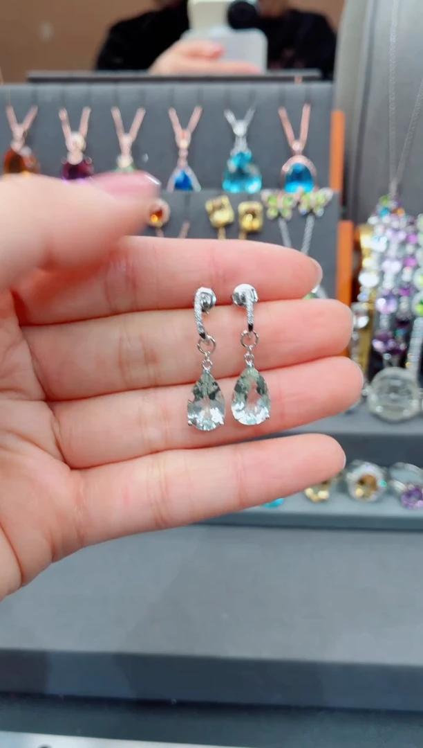 银S925镶嵌耳饰水晶水晶耳饰