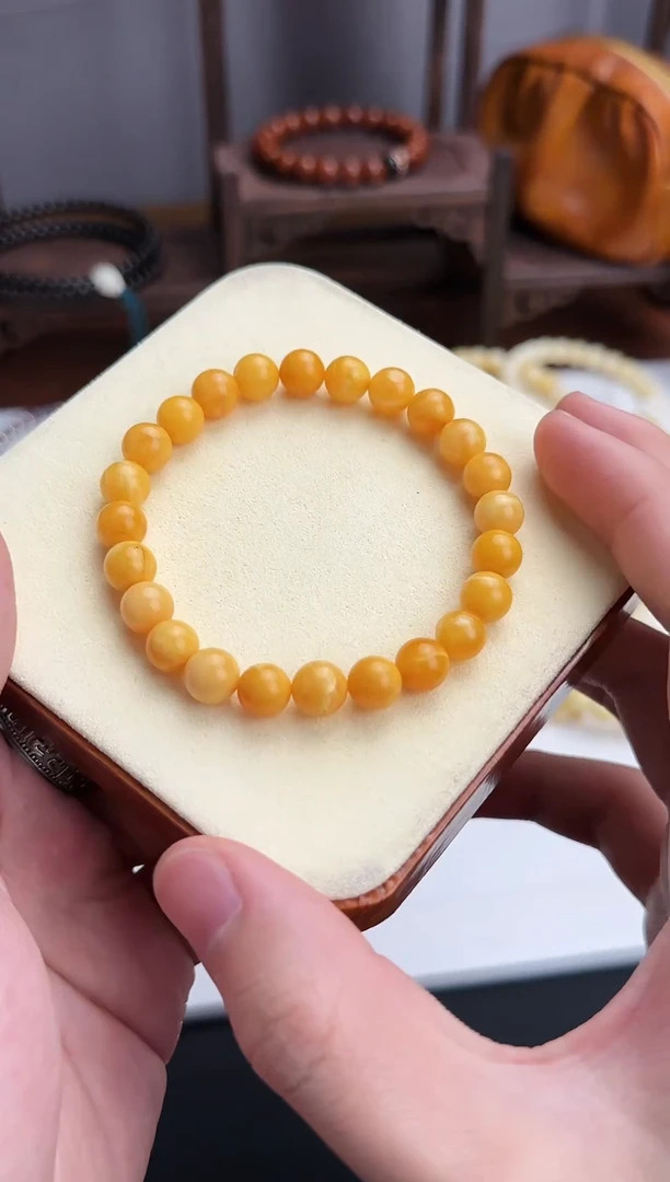 【闪购商品】蜜蜡裸石未镶嵌花蜡手串8.0mm