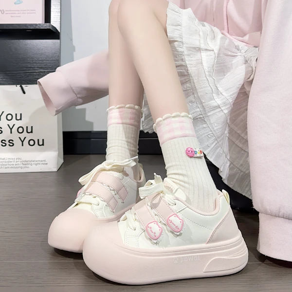 人本粉色大头帆布鞋女皮面透气2025新款爆款百搭软底厚底小白鞋女