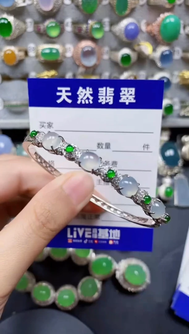 翡翠手镯银S925镶嵌170