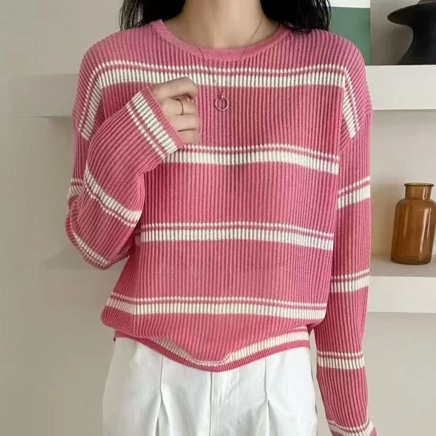 2025新款条纹针织女慵懒别致显瘦上衣588