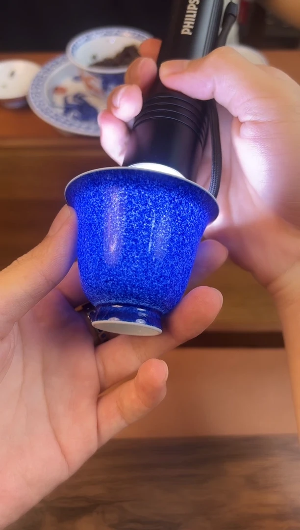 问青坊柴窑洒蓝铃铛杯