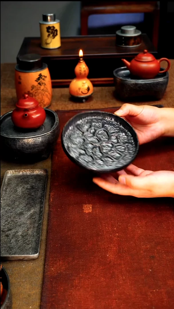 9360纯锡个性肌理壶承长12.5高2