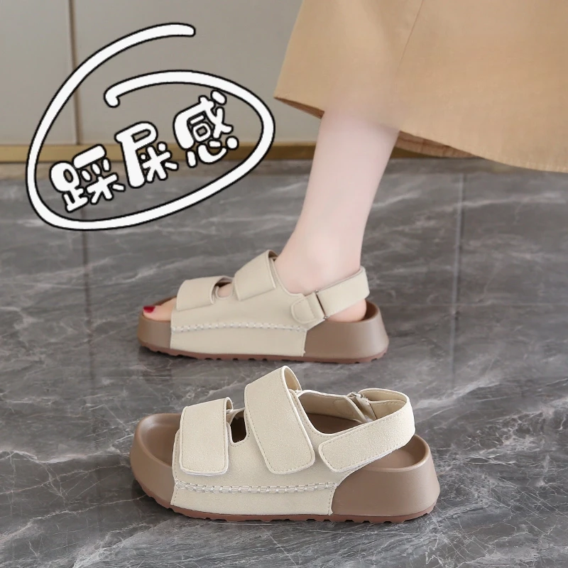 梦孜百丽复古凉鞋女厚底沙滩鞋2025新款夏软底时尚休闲运动凉鞋女