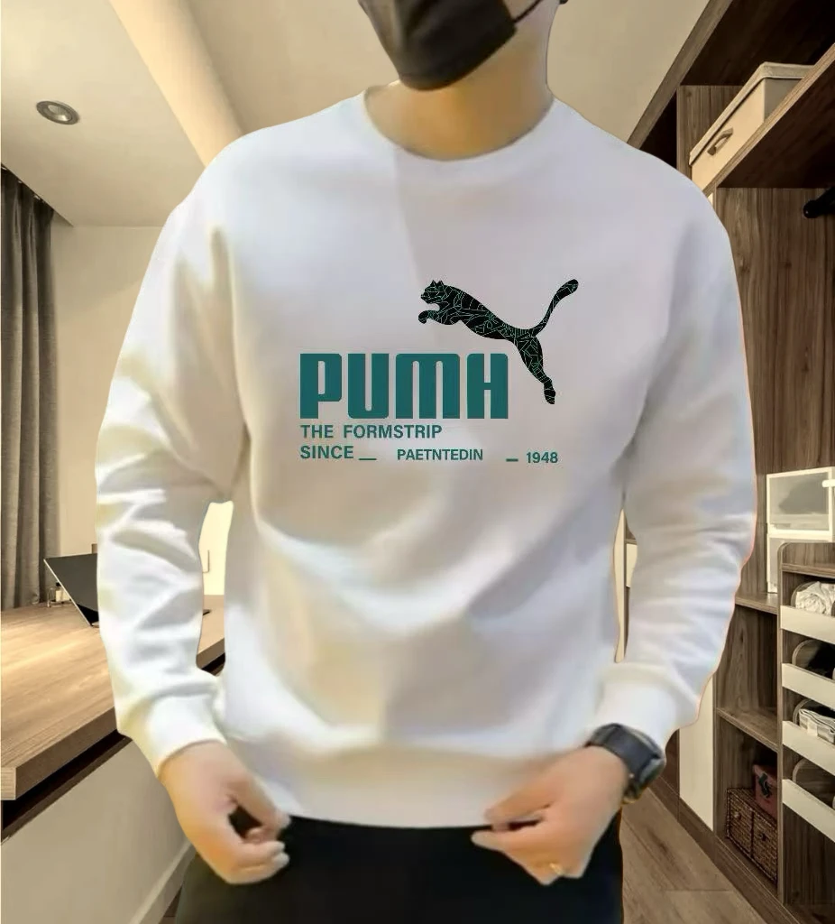 秋季新款时尚潮流运动休闲男士百搭印花卫衣修身弹力圆领