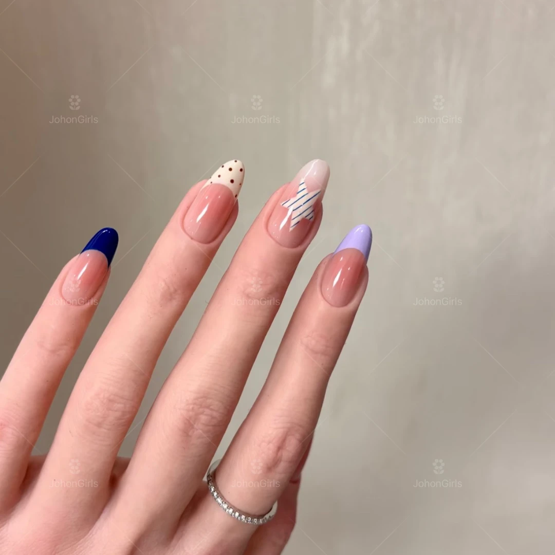 JohonGirls'/琴岛小嫚【韩系法式】清新少女高级克莱因蓝手工穿戴甲