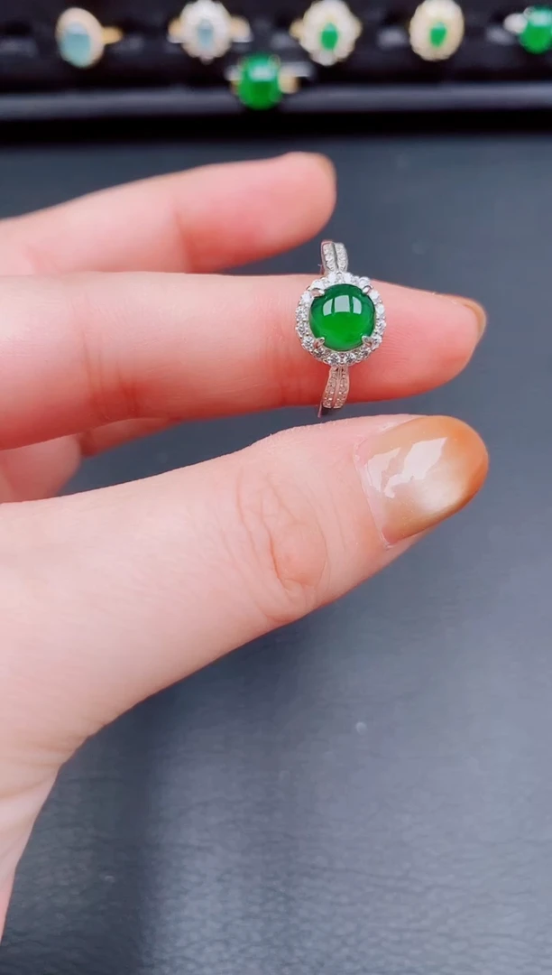 【闪购商品】翡翠戒指银S925镶嵌天然a货翡翠127