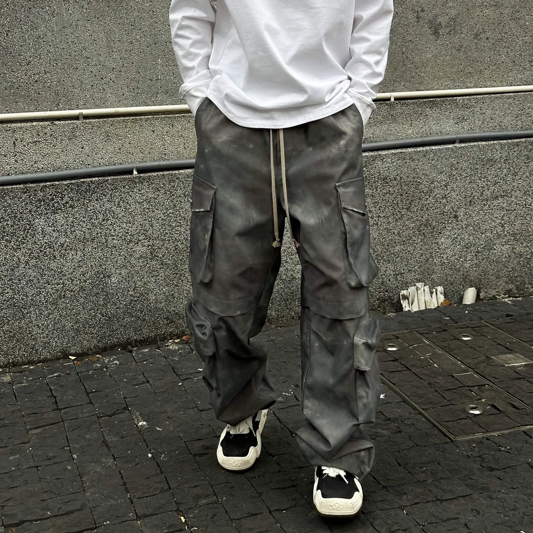 做旧脏染工装裤男女同款重磅美式复古街头休闲裤