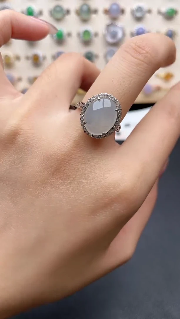 【闪购商品】翡翠戒指银S925镶嵌一物一证一礼盒