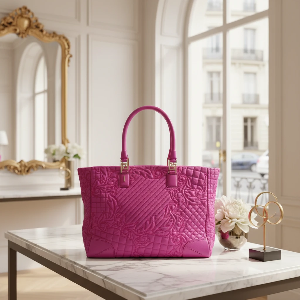 95新 VERSACE/范思哲 玫粉色手提包  1753 1134