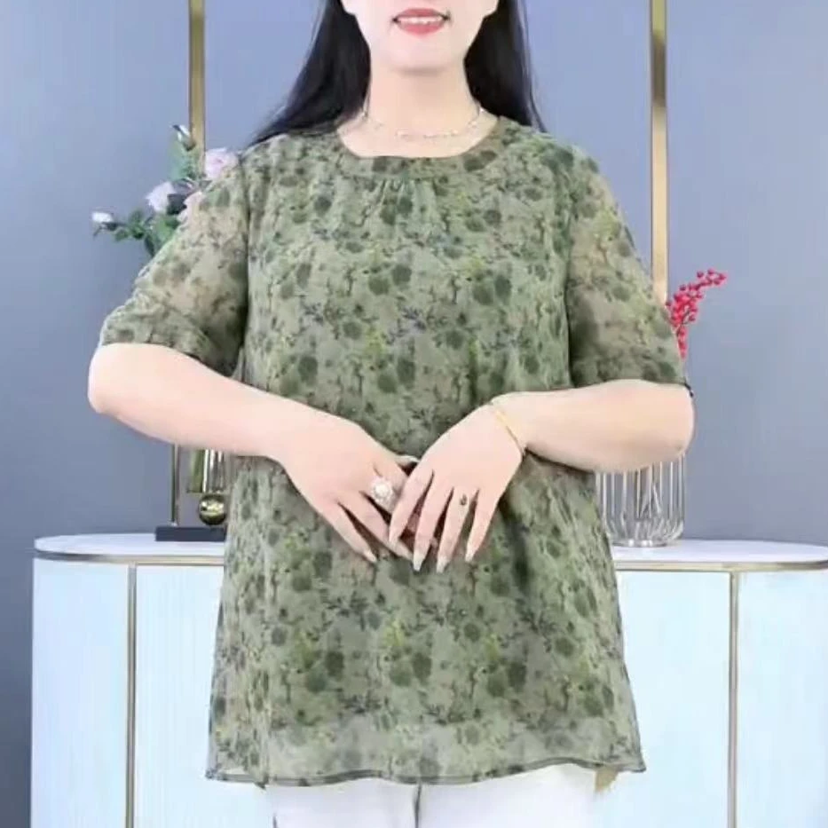 胖依依碎花圆领夏季上衣240872