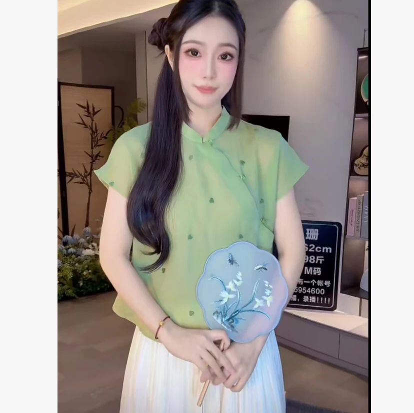 新中式国风爱心飞飞袖小衫夏季禅意麻上衣