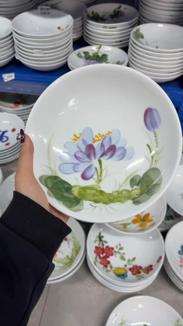 瓷片景德镇高温陶瓷食品级手绘釉中彩-圆深盘