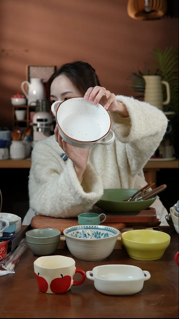 瓷片6英寸星空麻点异形双耳碗  微瑕 凑满20发货