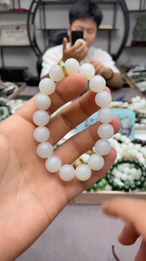手串未镶嵌和田玉米达白玉12圆珠