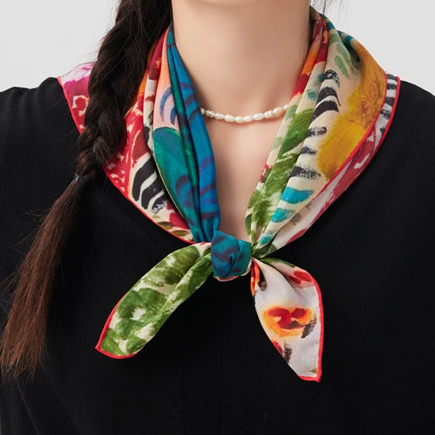 花丛中丨100%桑蚕丝丝巾方巾原创双面印花真丝双绉田园手绘礼物