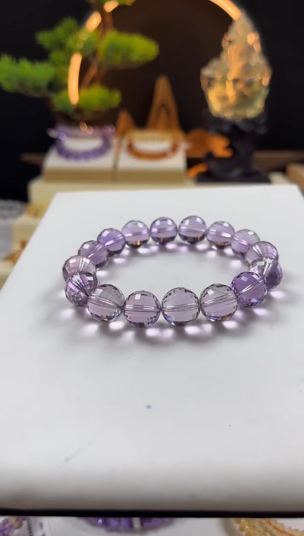 未镶嵌手链紫晶天然紫水晶圆珠切面手串12mm