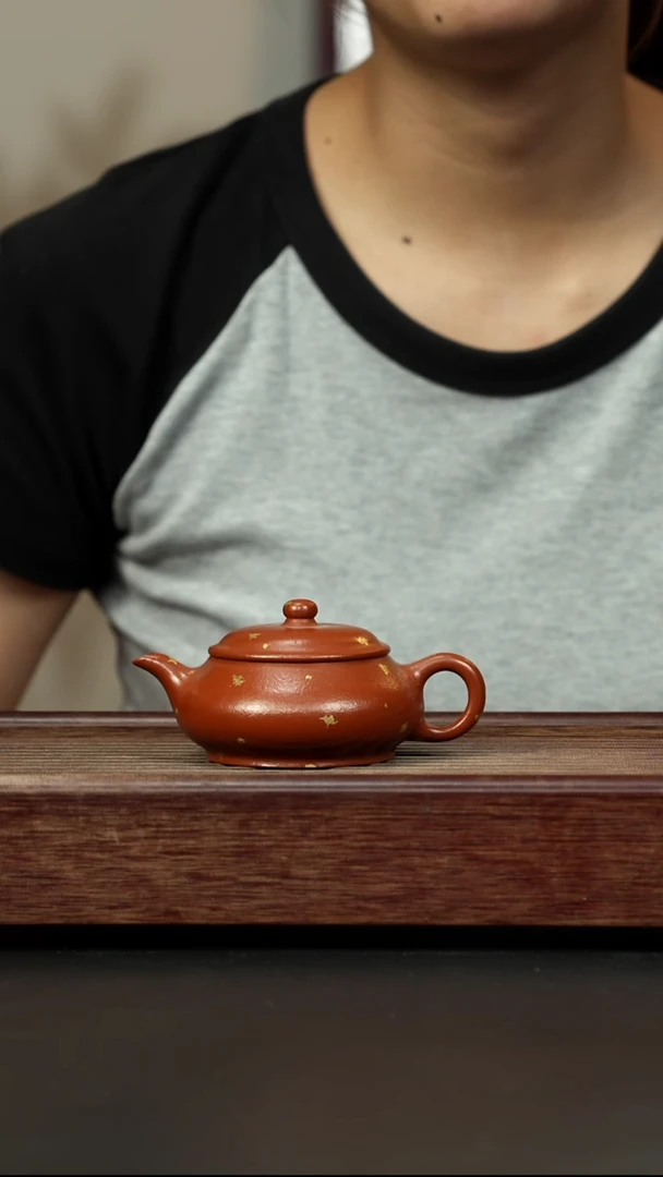 紫砂茶壶朱泥大红袍 撒金明炉