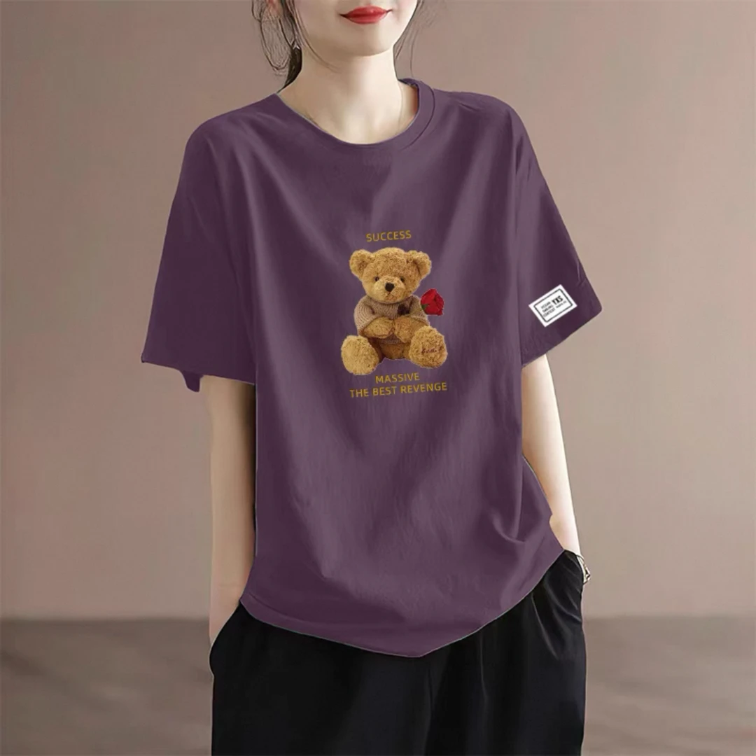 纯棉短袖t恤女宽松显瘦2025夏季新款韩版上衣休闲大码胖mm体恤衫